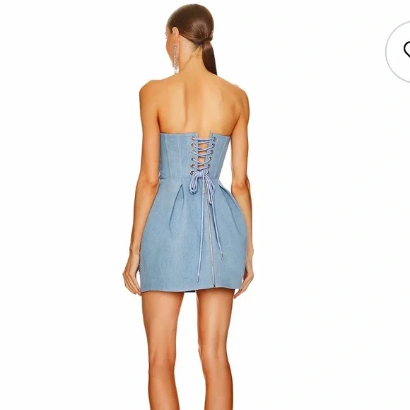 Bronx and Banco - Maraya Denim jean Blue Diamond Embellished Mini Dress- Revolve - Picture 4 of 7